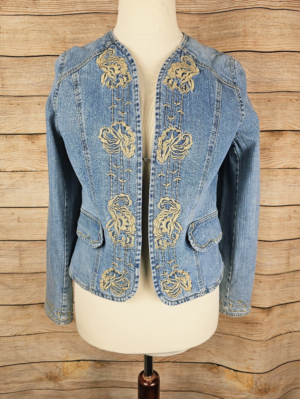 Vintage Kikit Jeans Light Denim Embroidered Bolero Jacket Size Medium